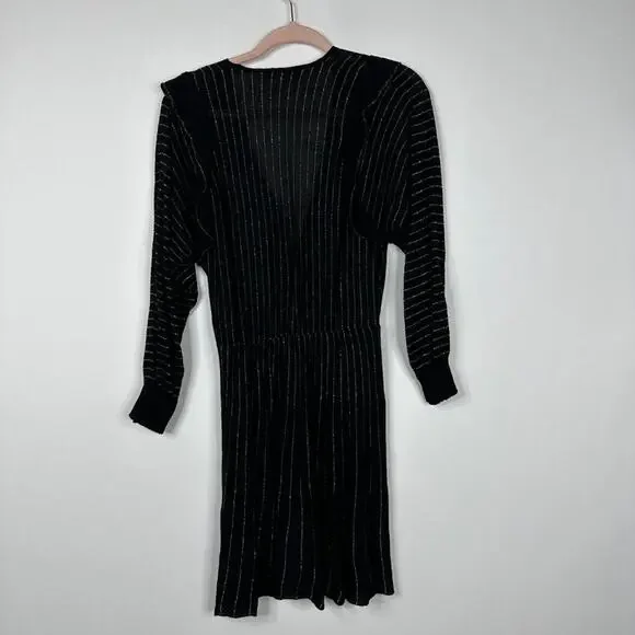 2/$30 ZARA Knit Gold Metallic Striped Fit and Flare Skimmer Dress Black #A0669 - Picture 5 of 9